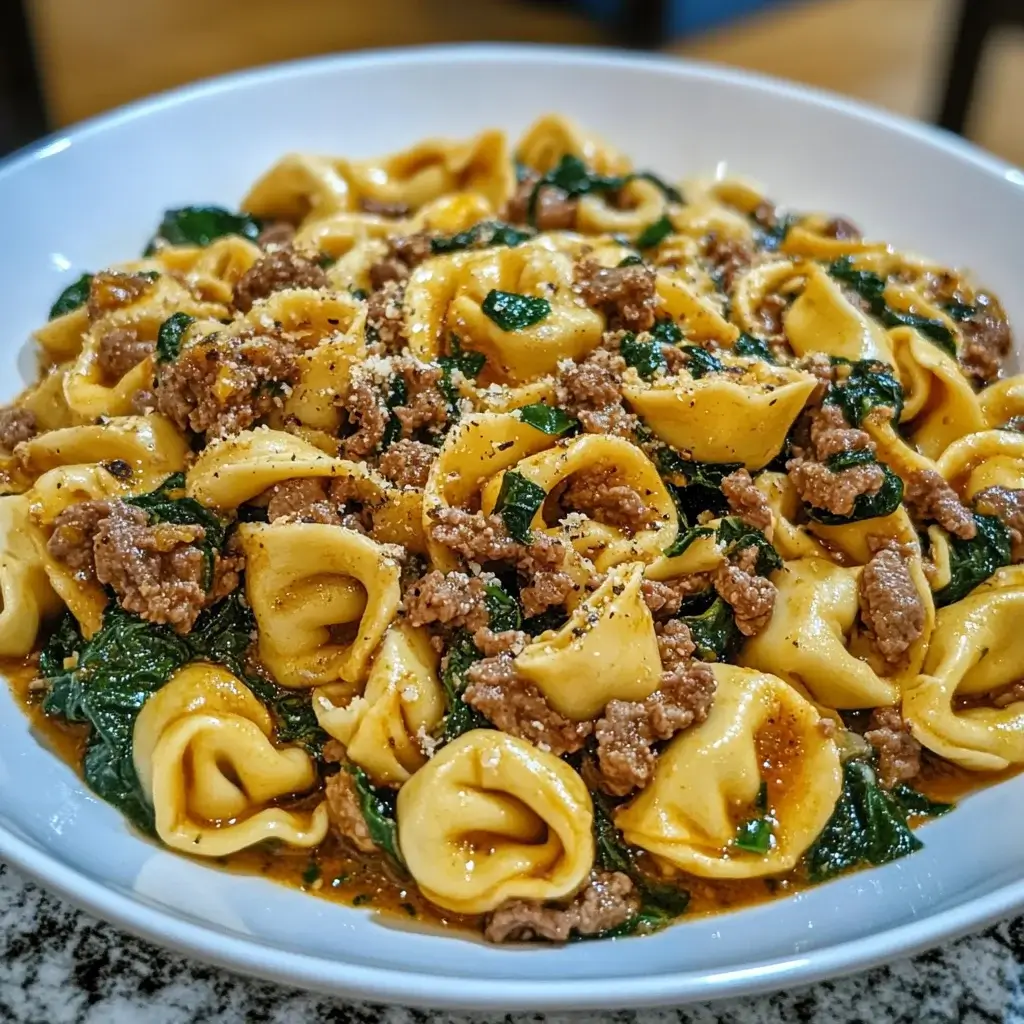 Garlic Butter Beef and Spinach Tortellini is a delight!
