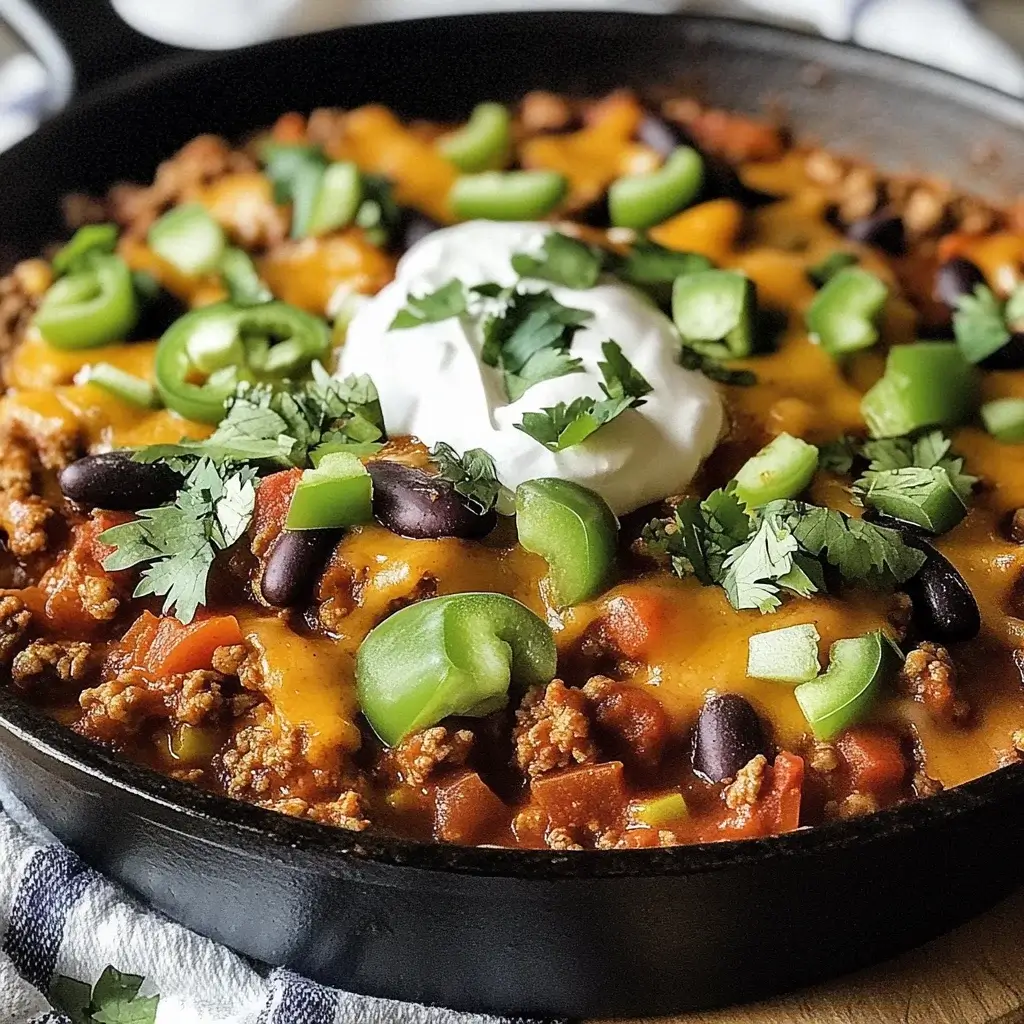 Cheesy Ground Beef Enchilada Skillet delights your dinner!