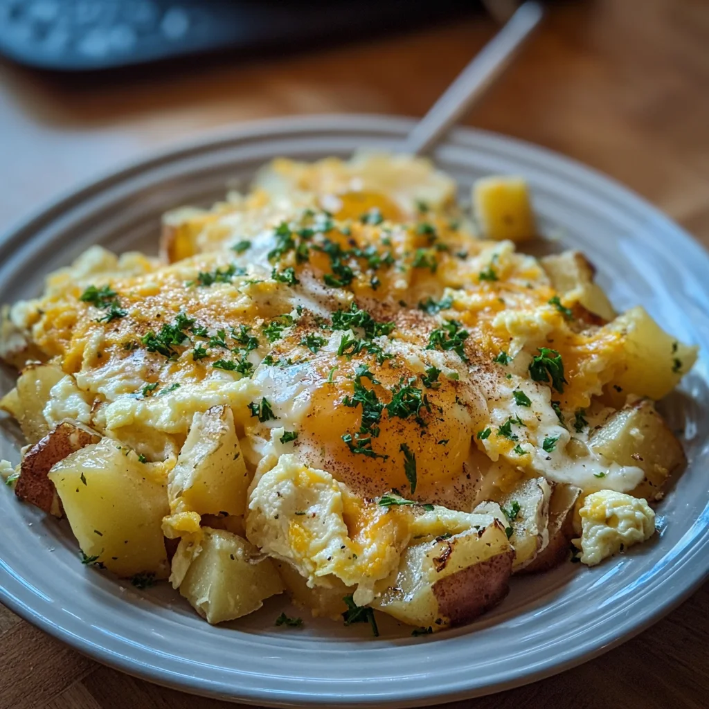 Cheesy Potato Egg Scramble: Quick, Savory Delight!