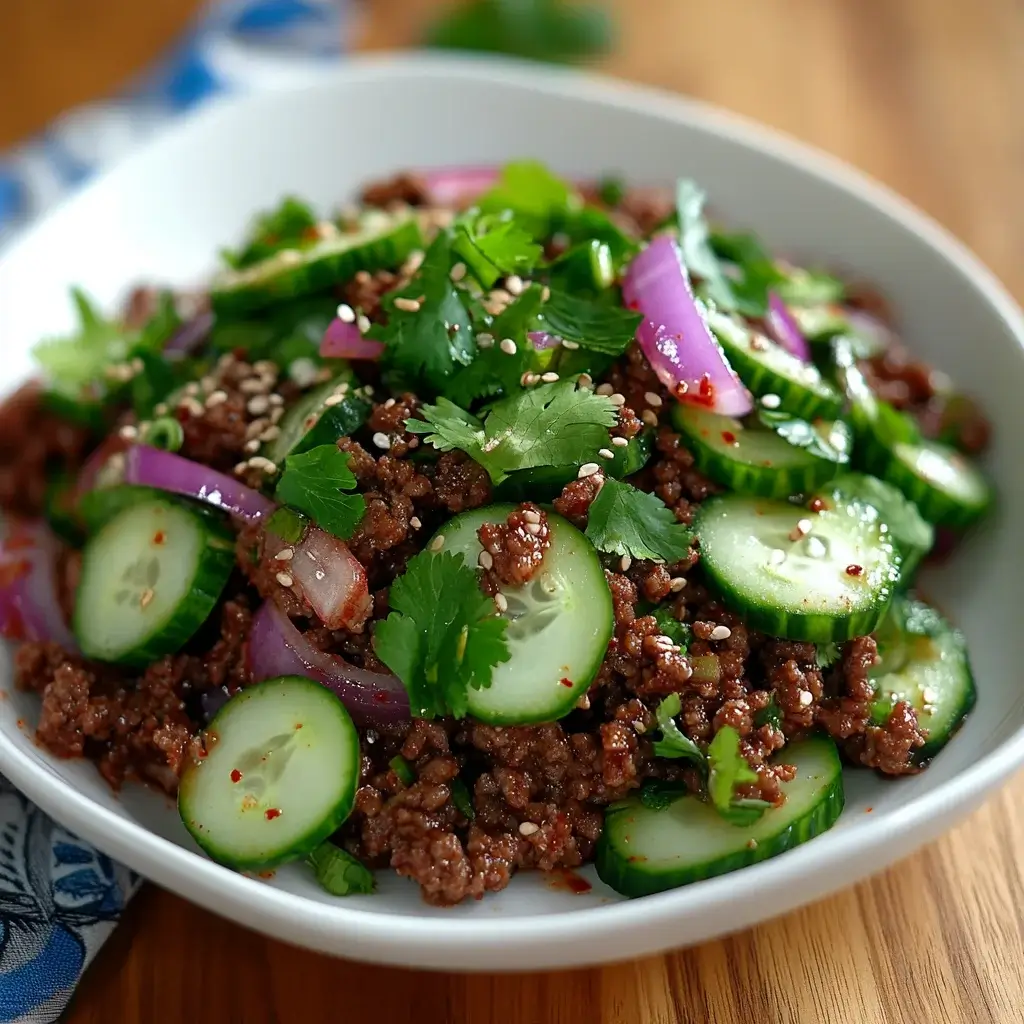 Spicy Korean Ground Beef with Cucumber Salad Recipe Delight!
