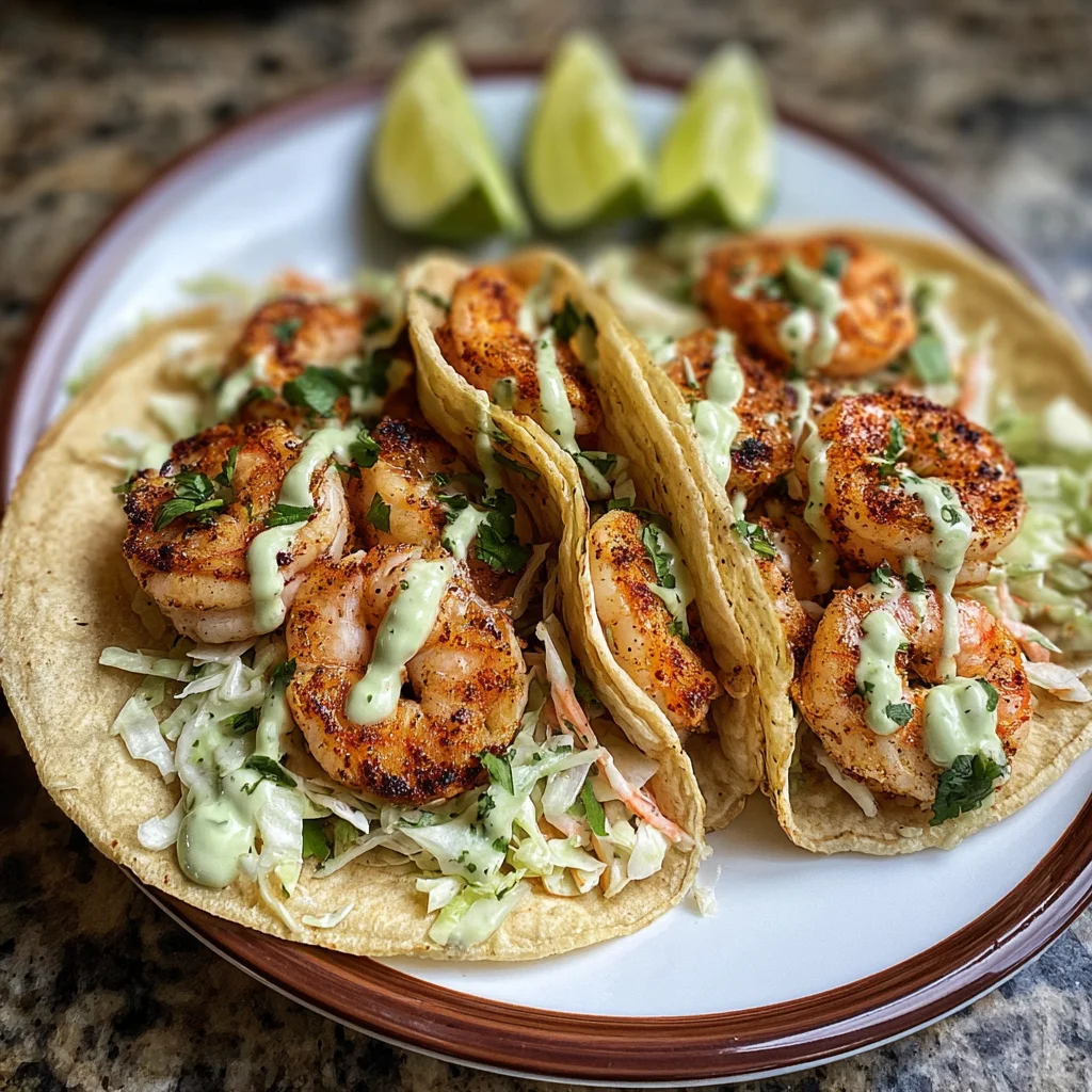 Spicy Shrimp Tacos with Avocado Lime Sauce Delight!