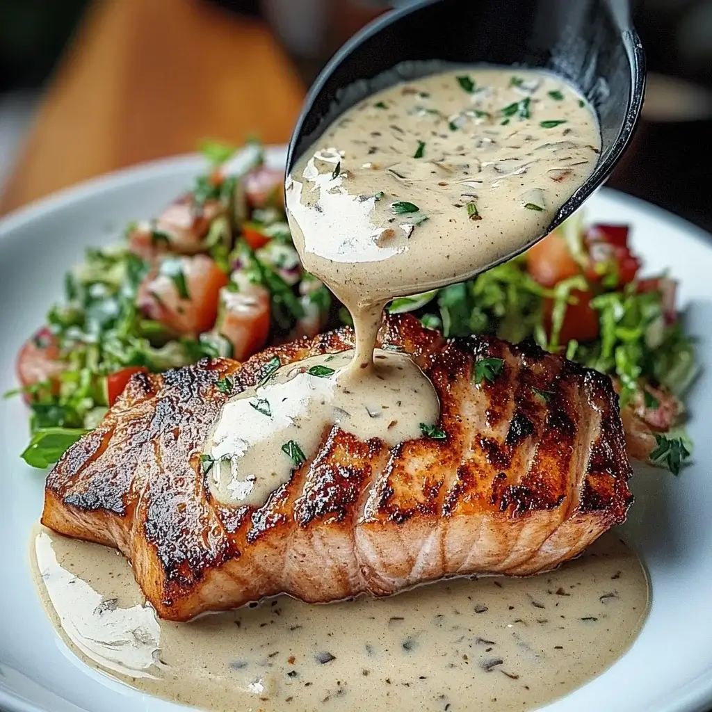 Tuna Steaks with Creamy Garlic Sauce and Salad made easy!