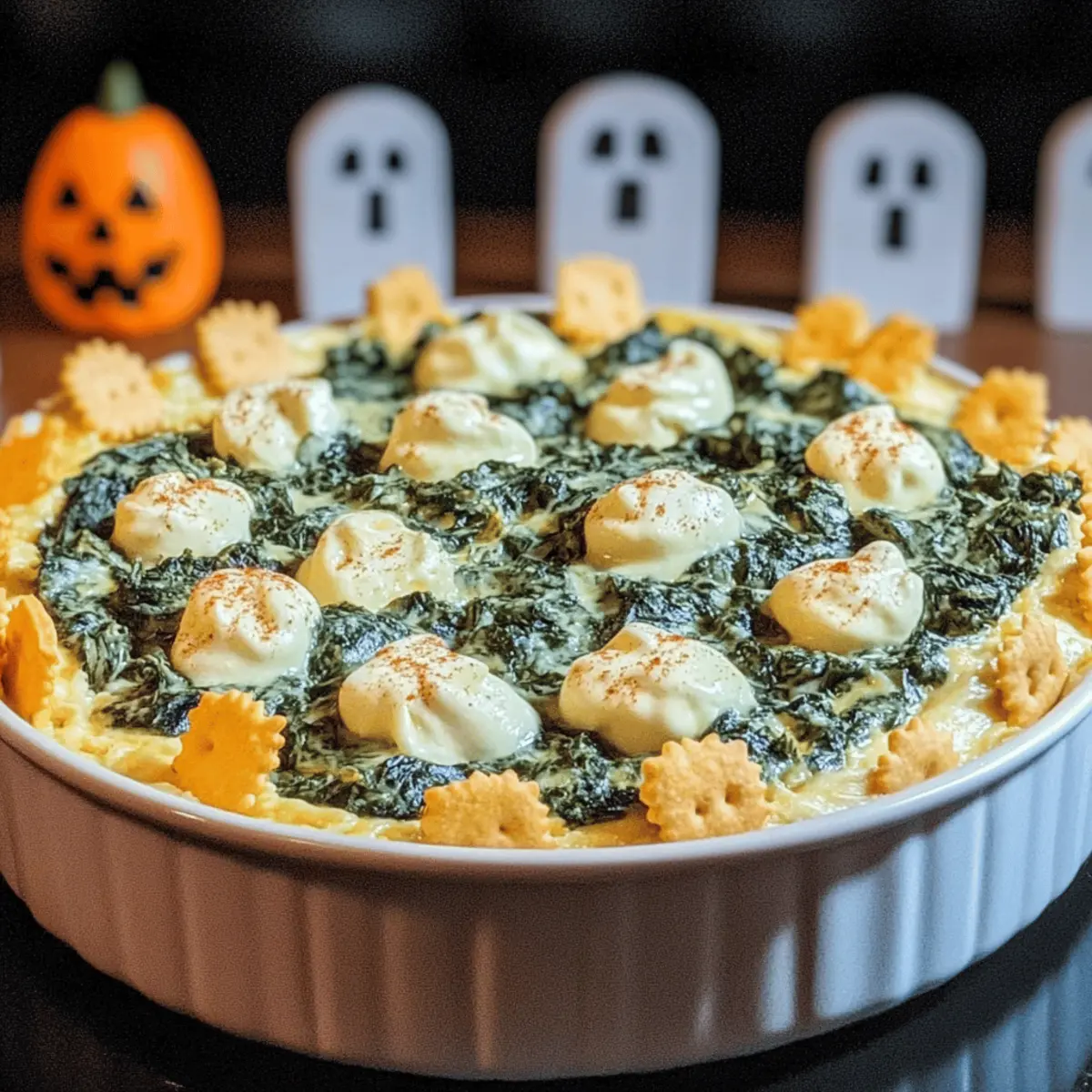 Spooky Halloween Graveyard Spinach Dip