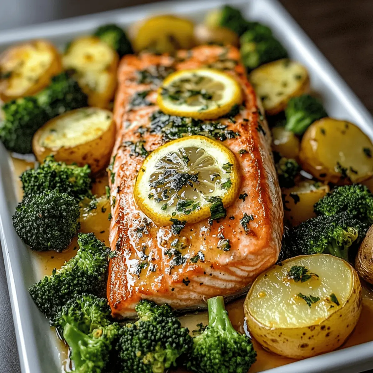 Lemon Butter Salmon with Crispy Potatoes
