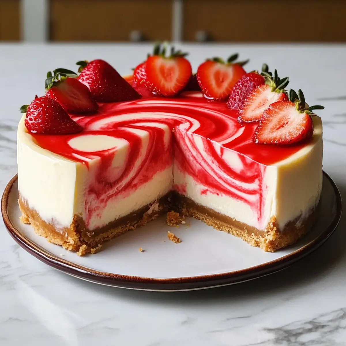 Decadent Strawberry Swirl Cheesecake