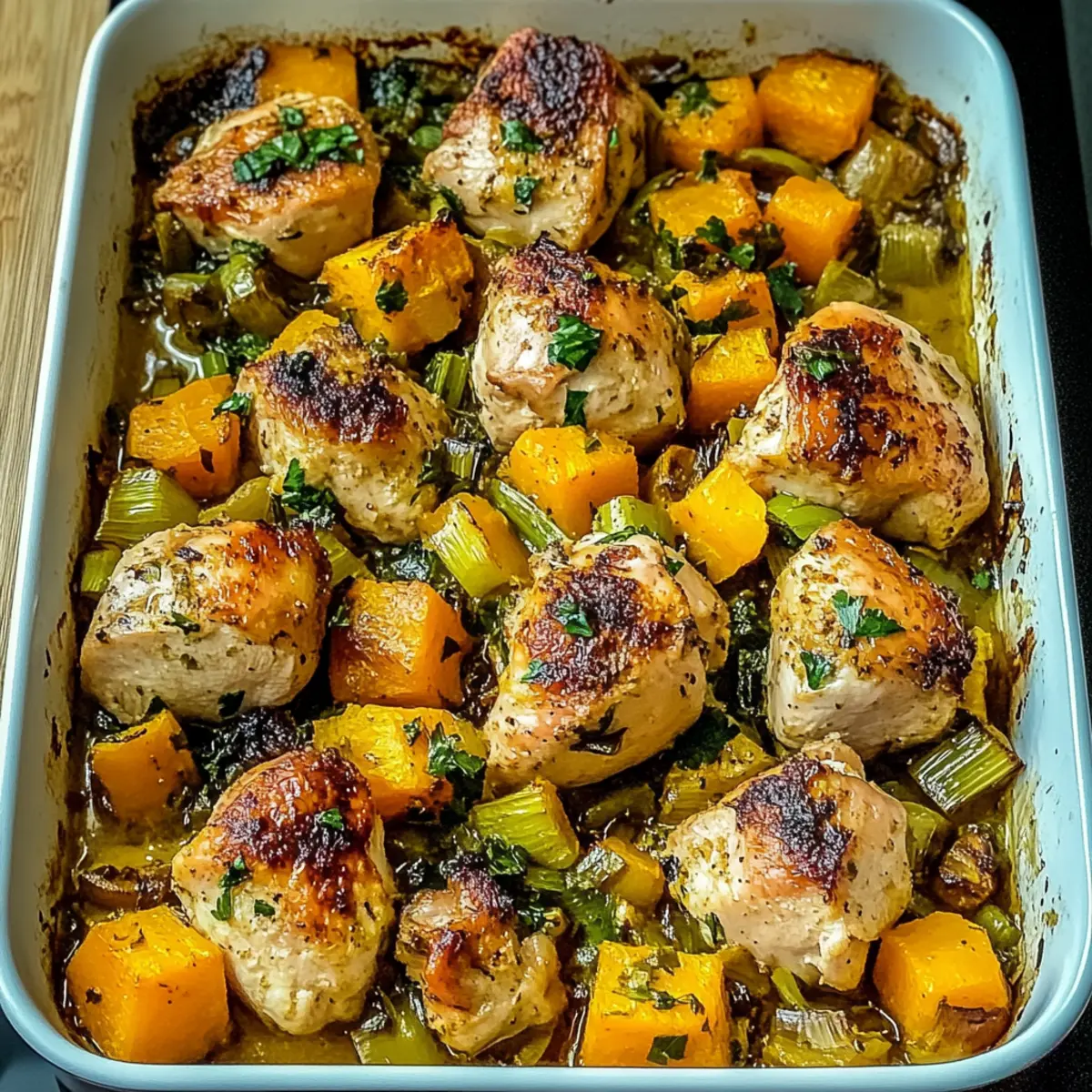 Savory Chicken Leek and Butternut Squash Bake