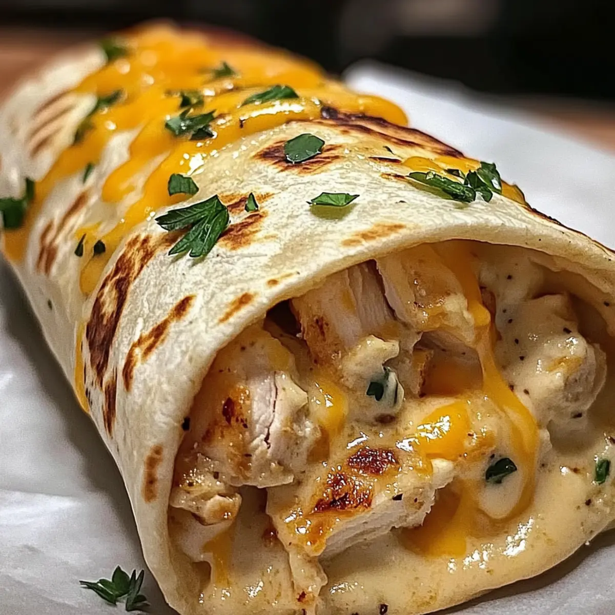 Ooey-Gooey Cheesy Garlic Chicken Wraps