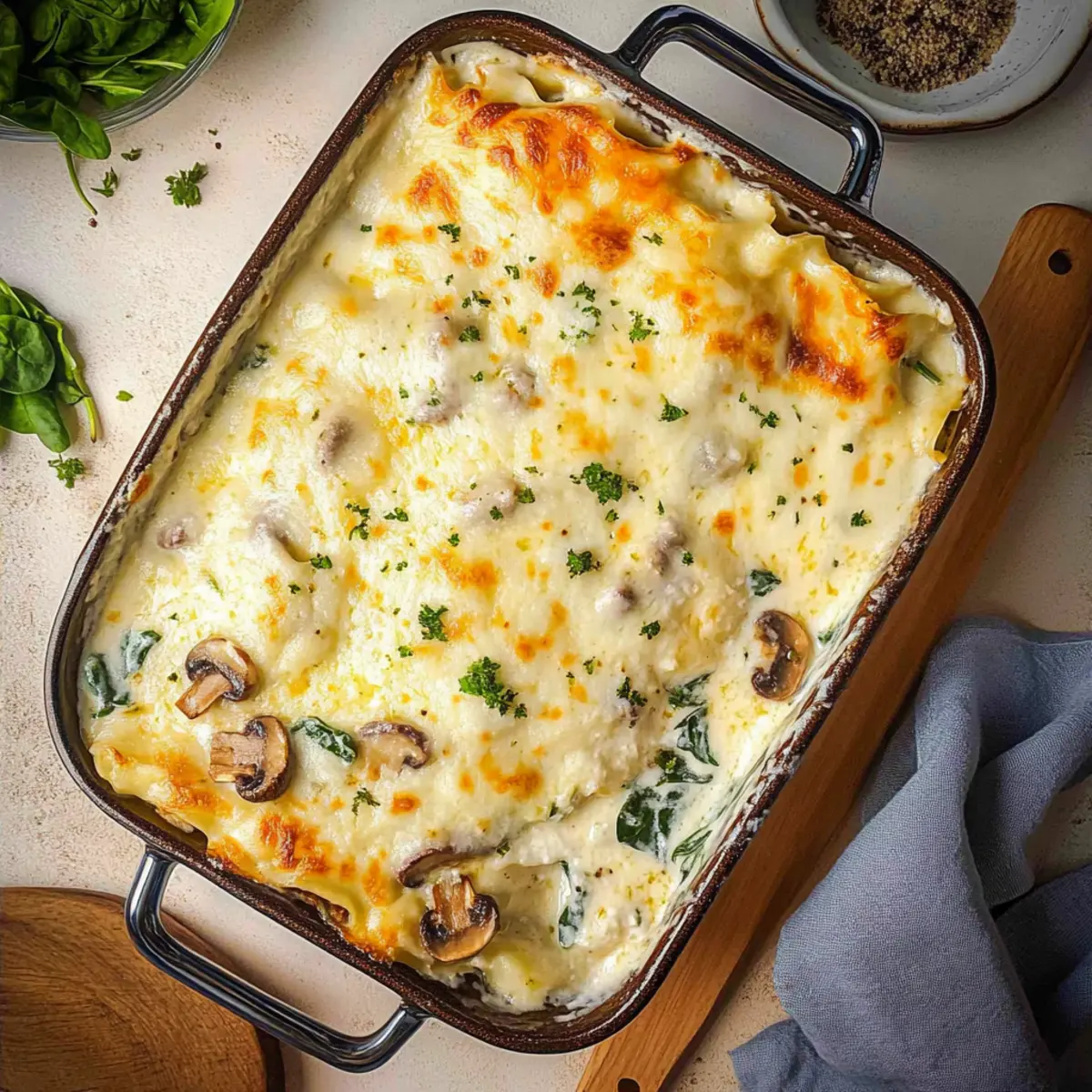White Lasagna with Spinach and Mushrooms