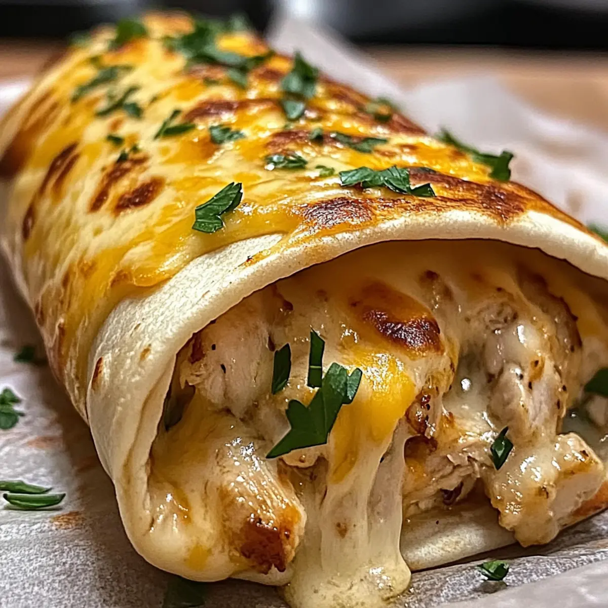 Ooey-Gooey Cheesy Garlic Chicken Wraps