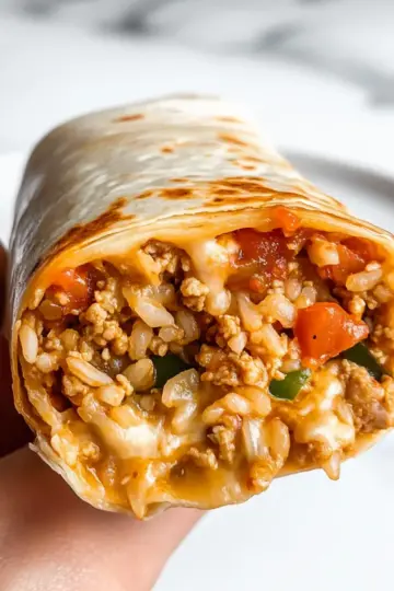 Cheesy Ground Chicken and Rice Burritos