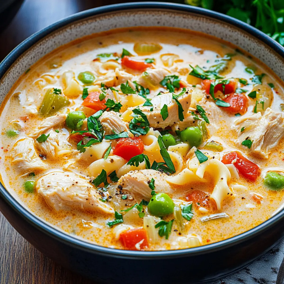Creamy Parmesan Cajun Chicken Pasta Soup
