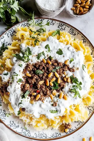 Arabic Pasta with Easy Yogurt Sauce