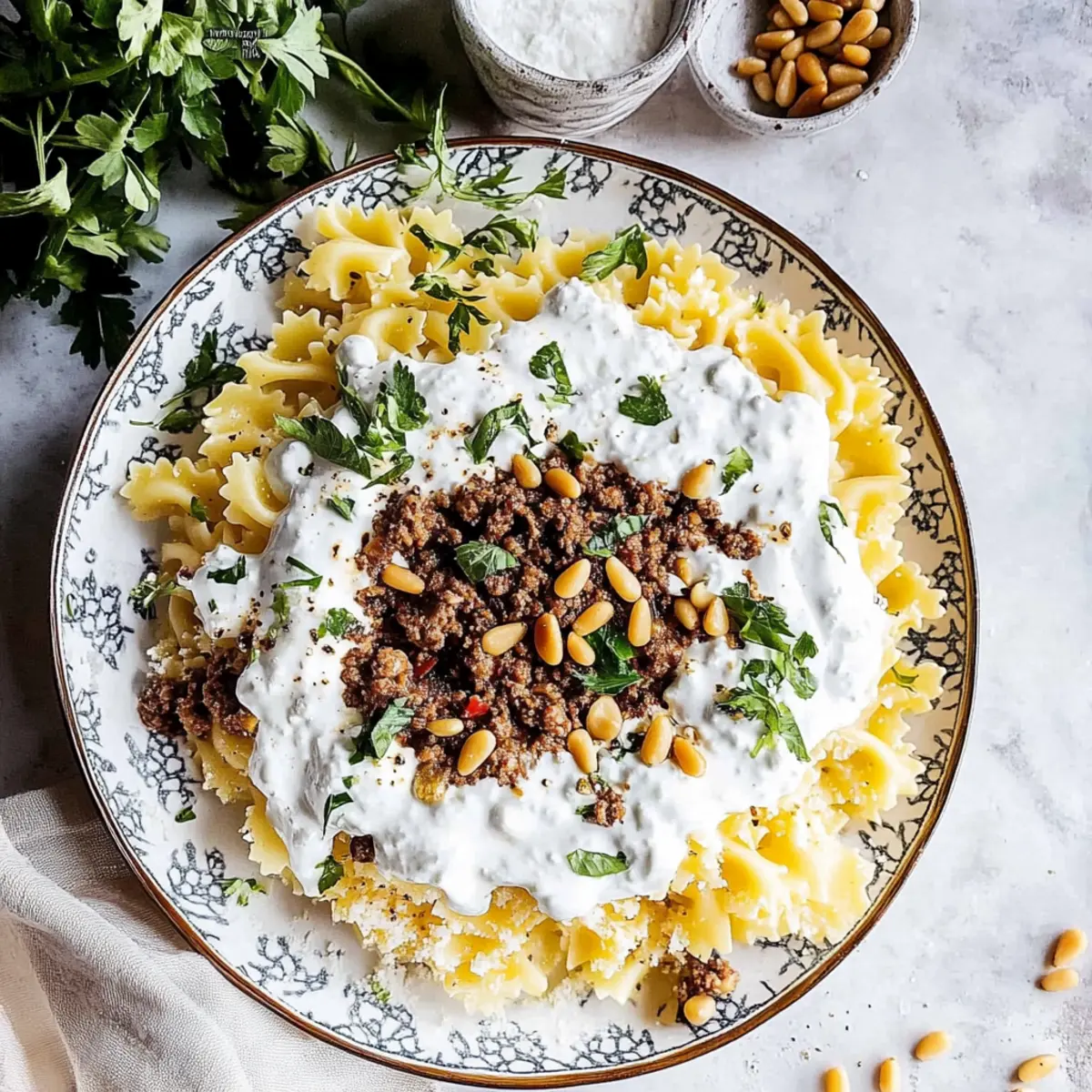 Arabic Pasta with Easy Yogurt Sauce