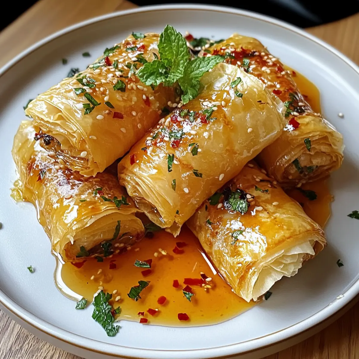Oven Fried Feta Rolls with Chili Honey