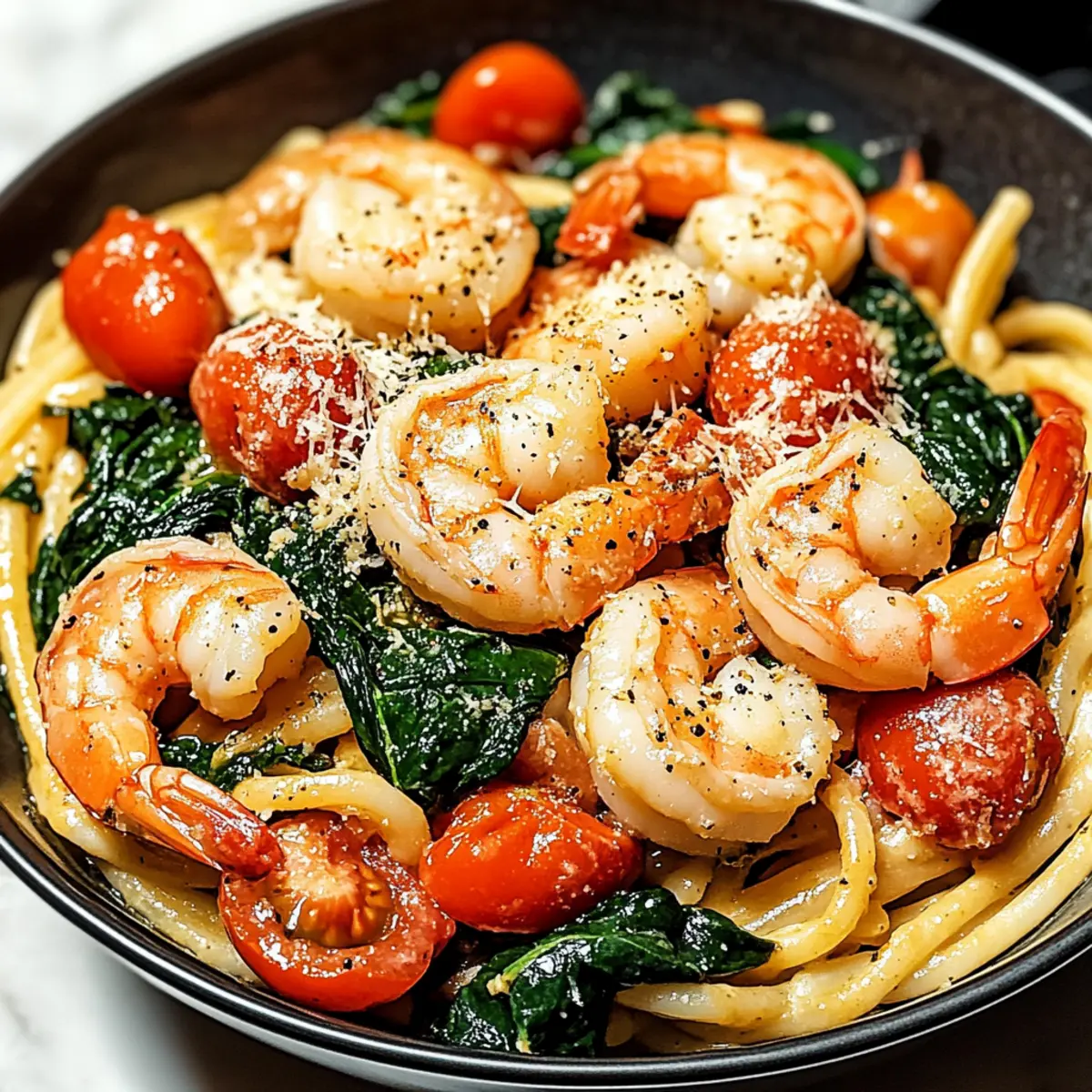 Tomato Spinach Shrimp Pasta