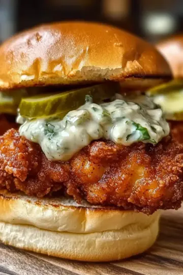 Hot Chicken Sliders with Dill Pickle Aioli