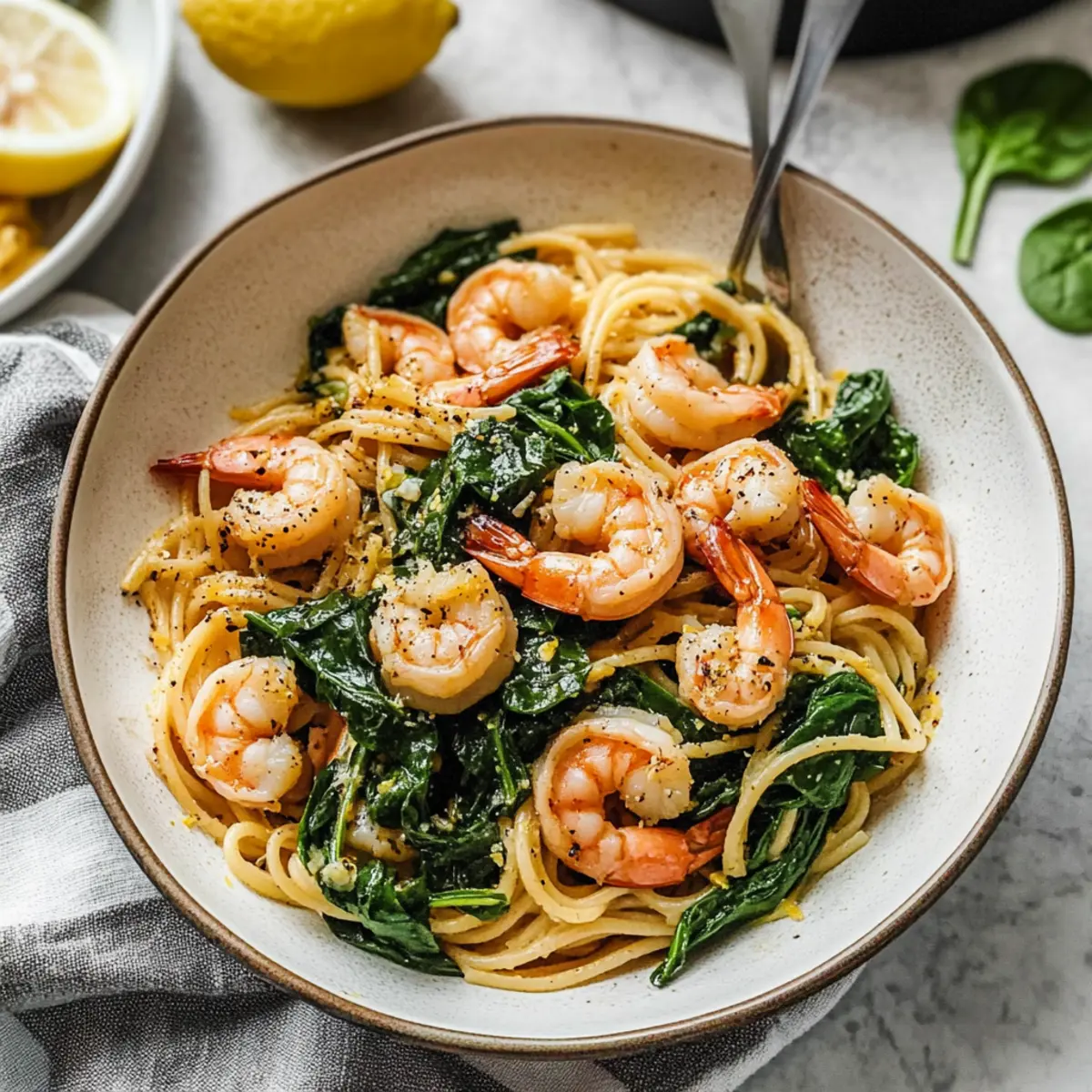 Lemon Garlic Shrimp Pasta With Spinach