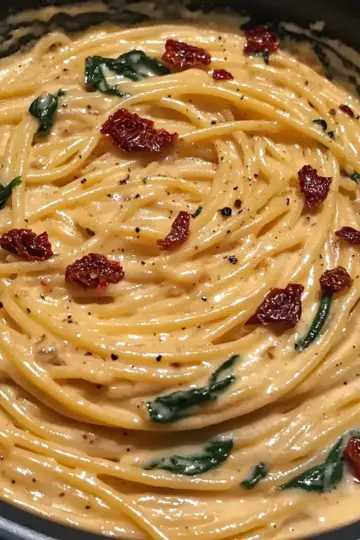 Spaghetti & Spinach with Sun-Dried Tomato Cream Sauce