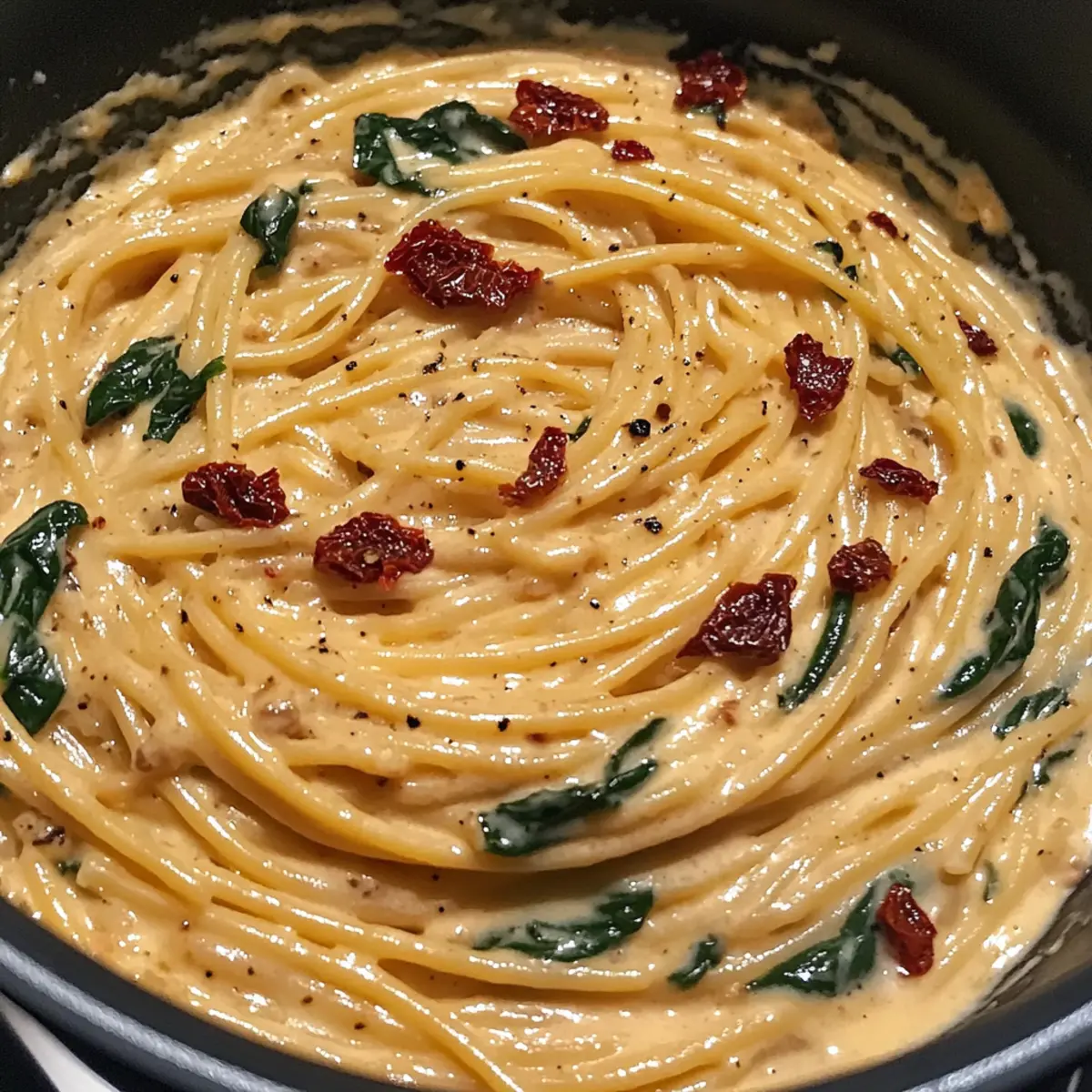 Spaghetti & Spinach with Sun-Dried Tomato Cream Sauce