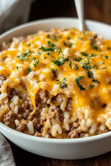 Cheesy Ground Beef and Rice Casserole