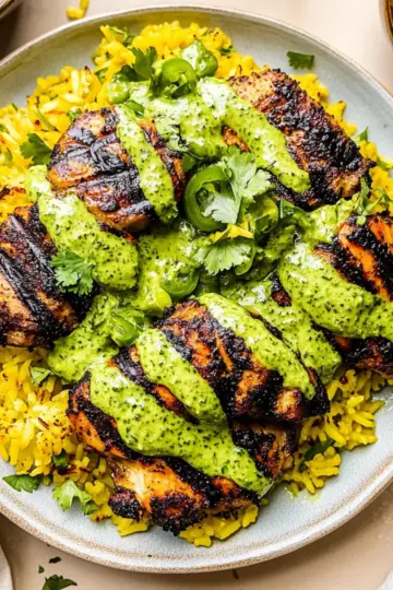 Peruvian Chicken & Rice with Green Sauce