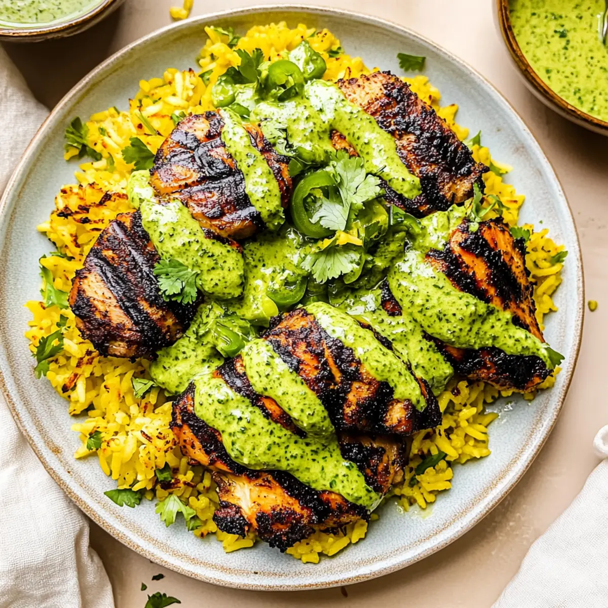 Peruvian Chicken & Rice with Green Sauce