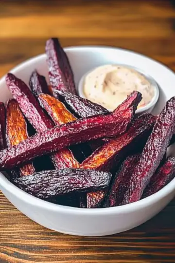 Oven Baked Beet Fries with Spicy Aioli