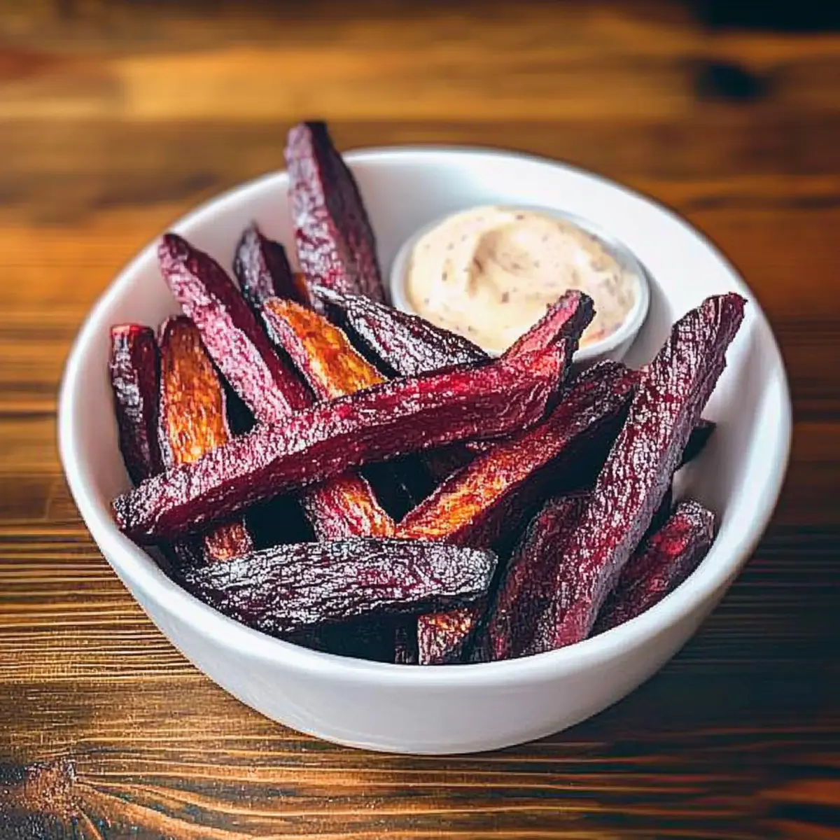 Oven Baked Beet Fries with Spicy Aioli