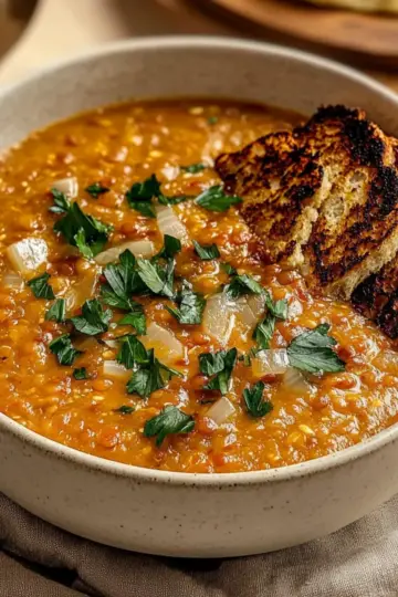 Caramelized Onion Red Lentil Soup