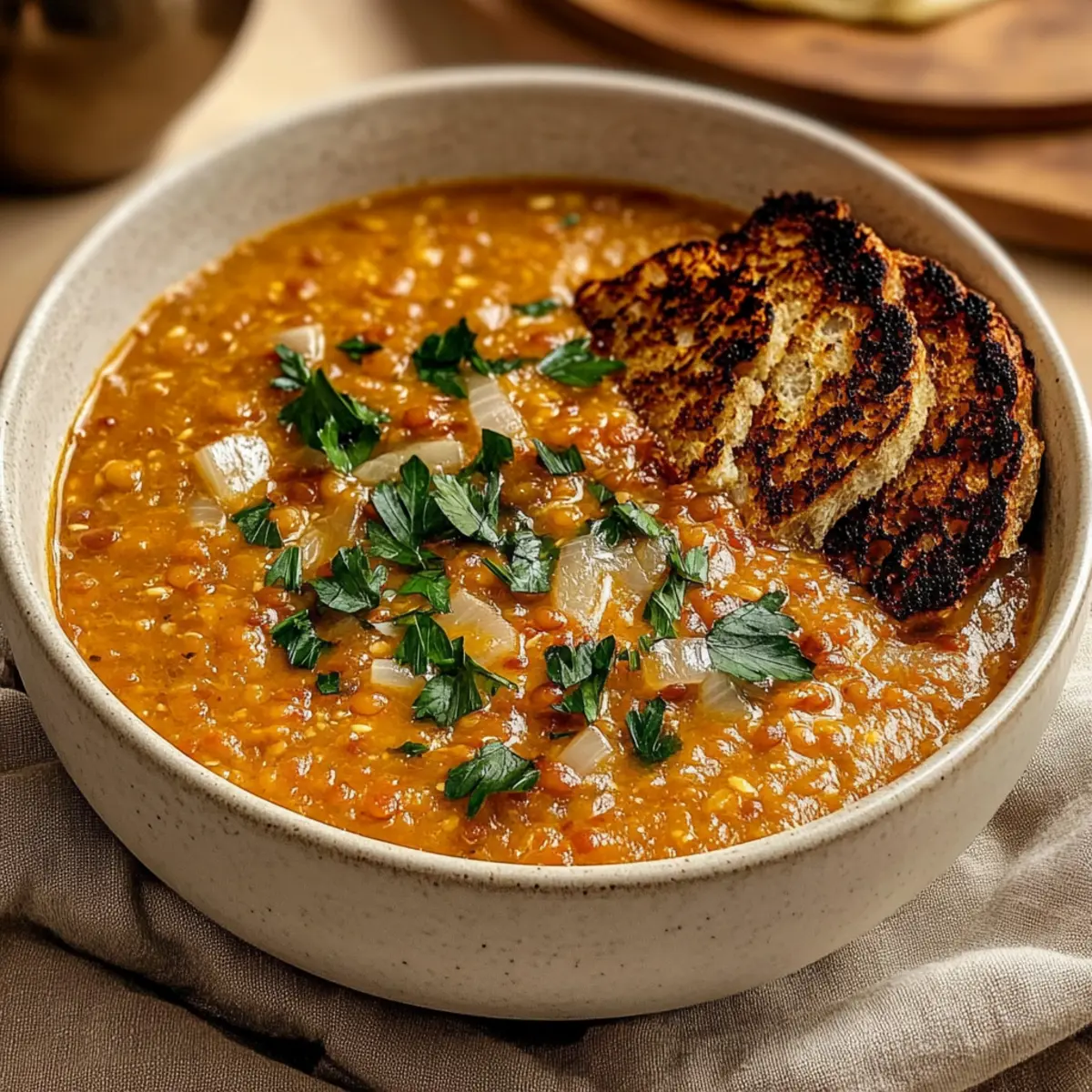 Caramelized Onion Red Lentil Soup
