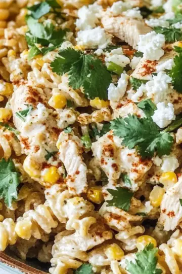 Quick Elote Inspired Pasta Salad with Chicken