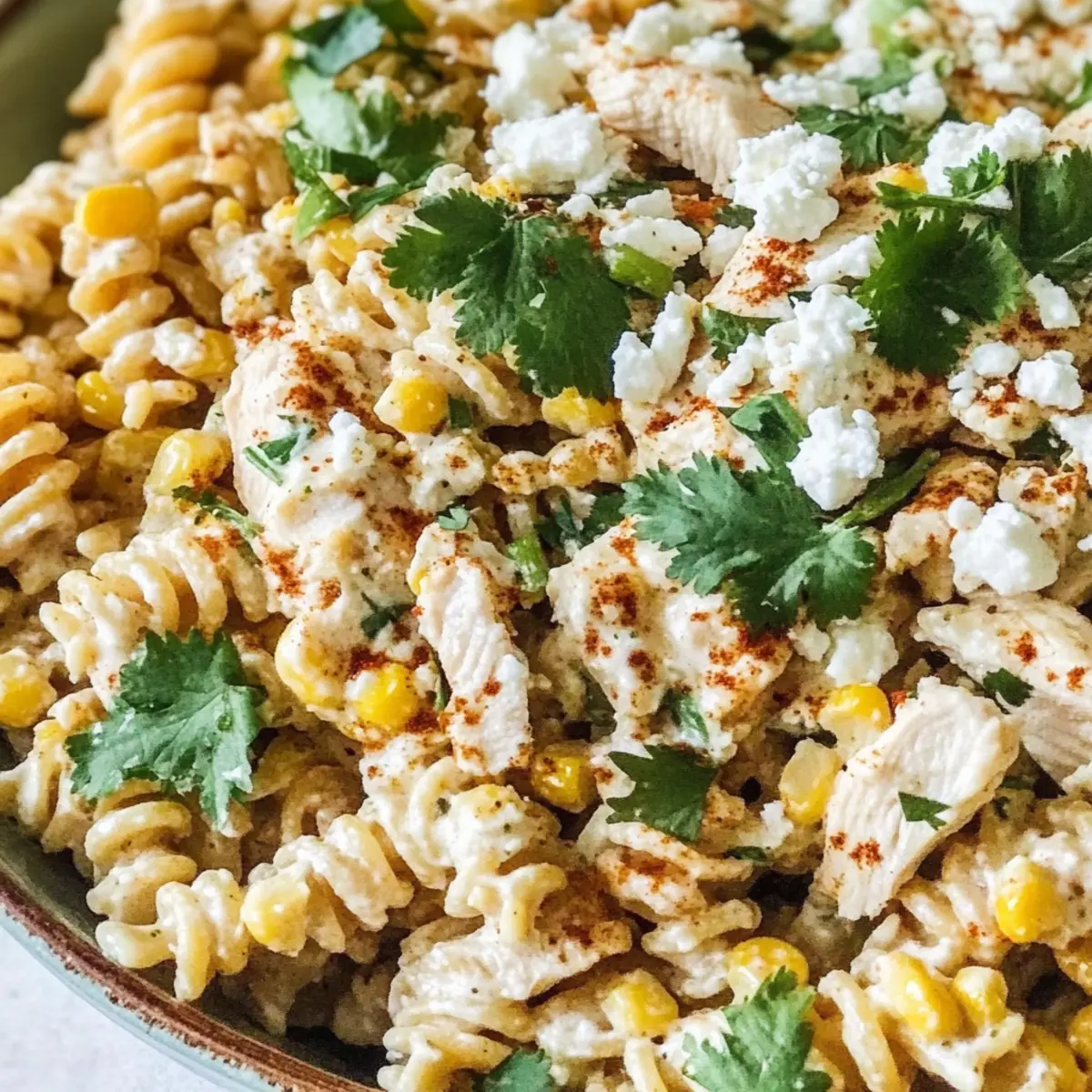 Quick Elote Inspired Pasta Salad with Chicken
