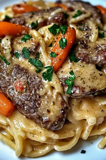 Cowboy Butter Steak Linguine with Roasted Carrots & Parsley