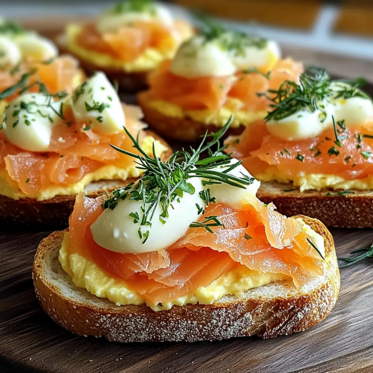 Smoked Salmon Crostini with Egg-Cheddar Mousse