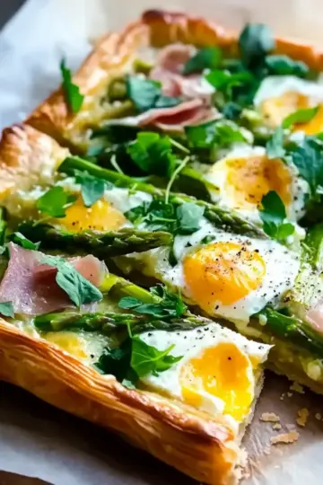 Asparagus Egg and Prosciutto Tart