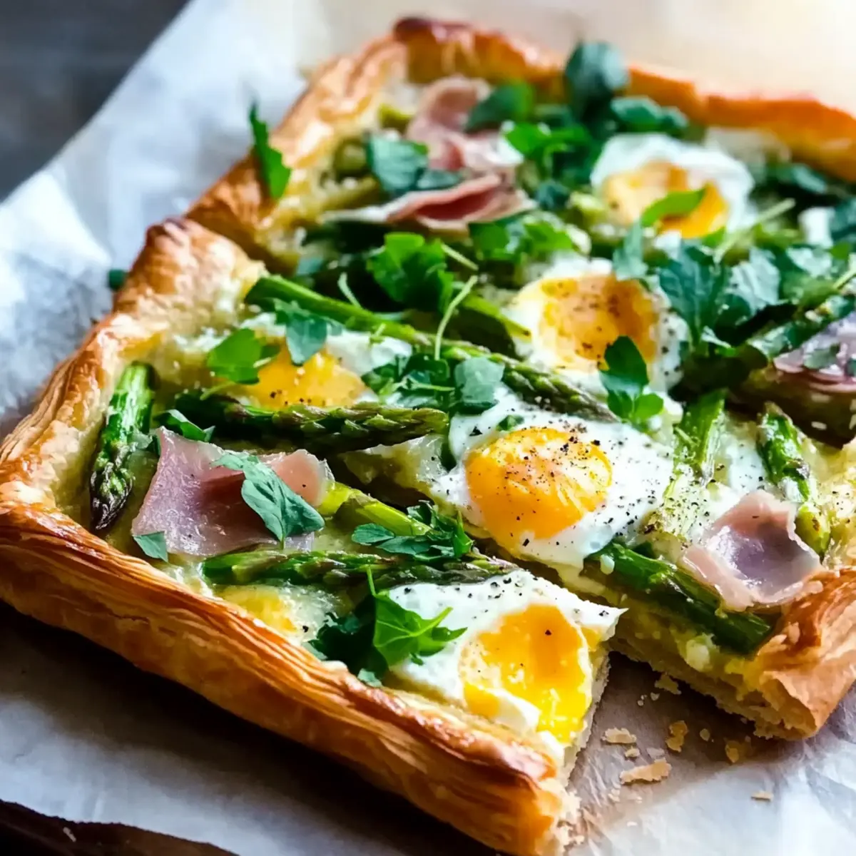 Asparagus Egg and Prosciutto Tart
