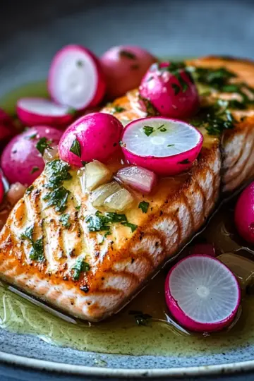 Garlic Butter Salmon with Roasted Radishes
