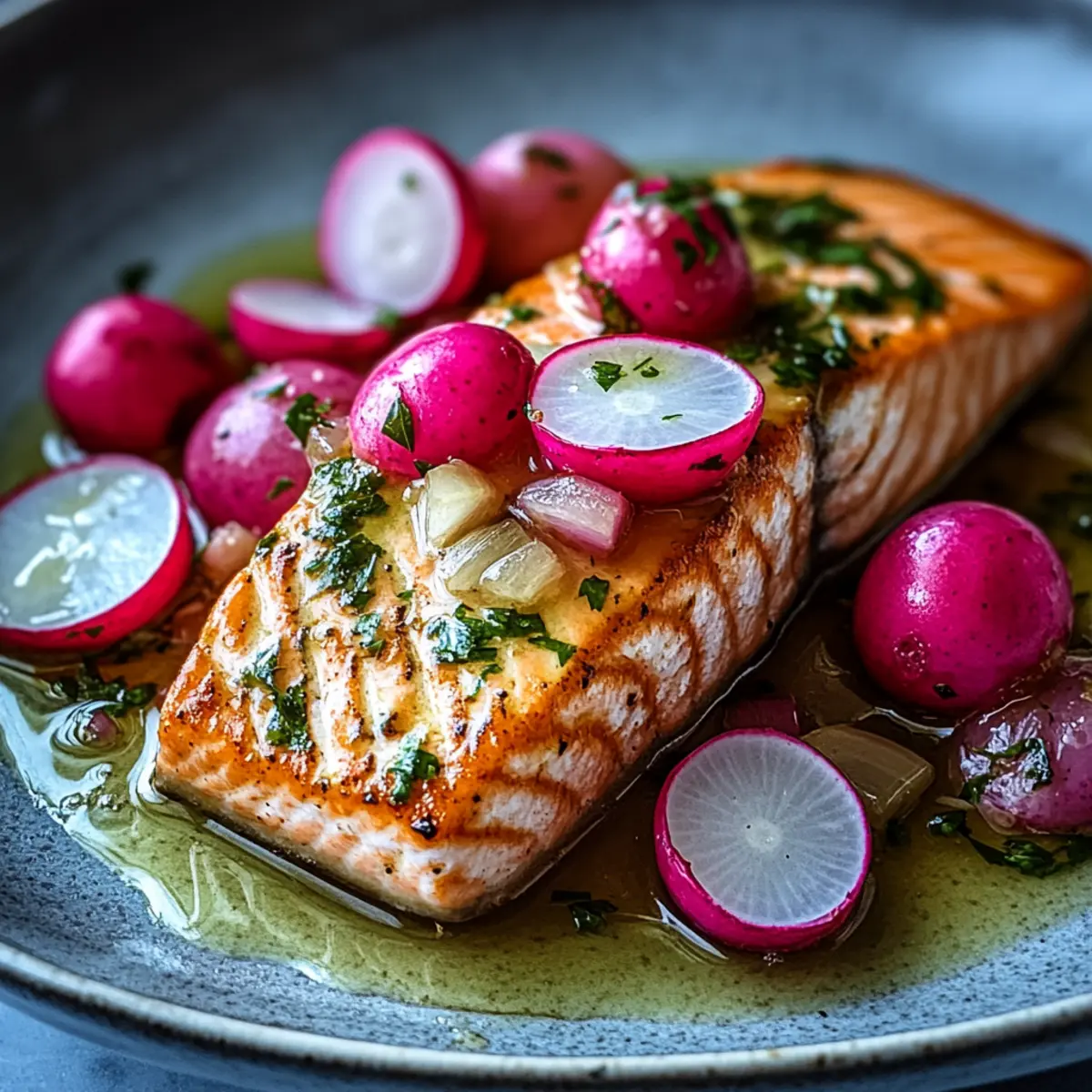 Garlic Butter Salmon with Roasted Radishes