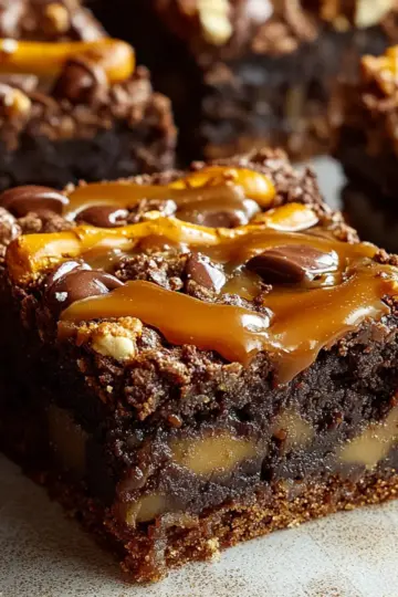 Pretzel Bottom Caramel Brownies