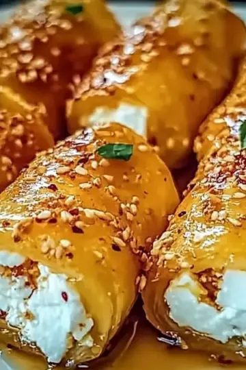 Oven Fried Feta Rolls with Chili Honey