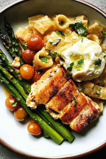 Spring Salmon with Creamed Leeks, Potatoes, and Asparagus
