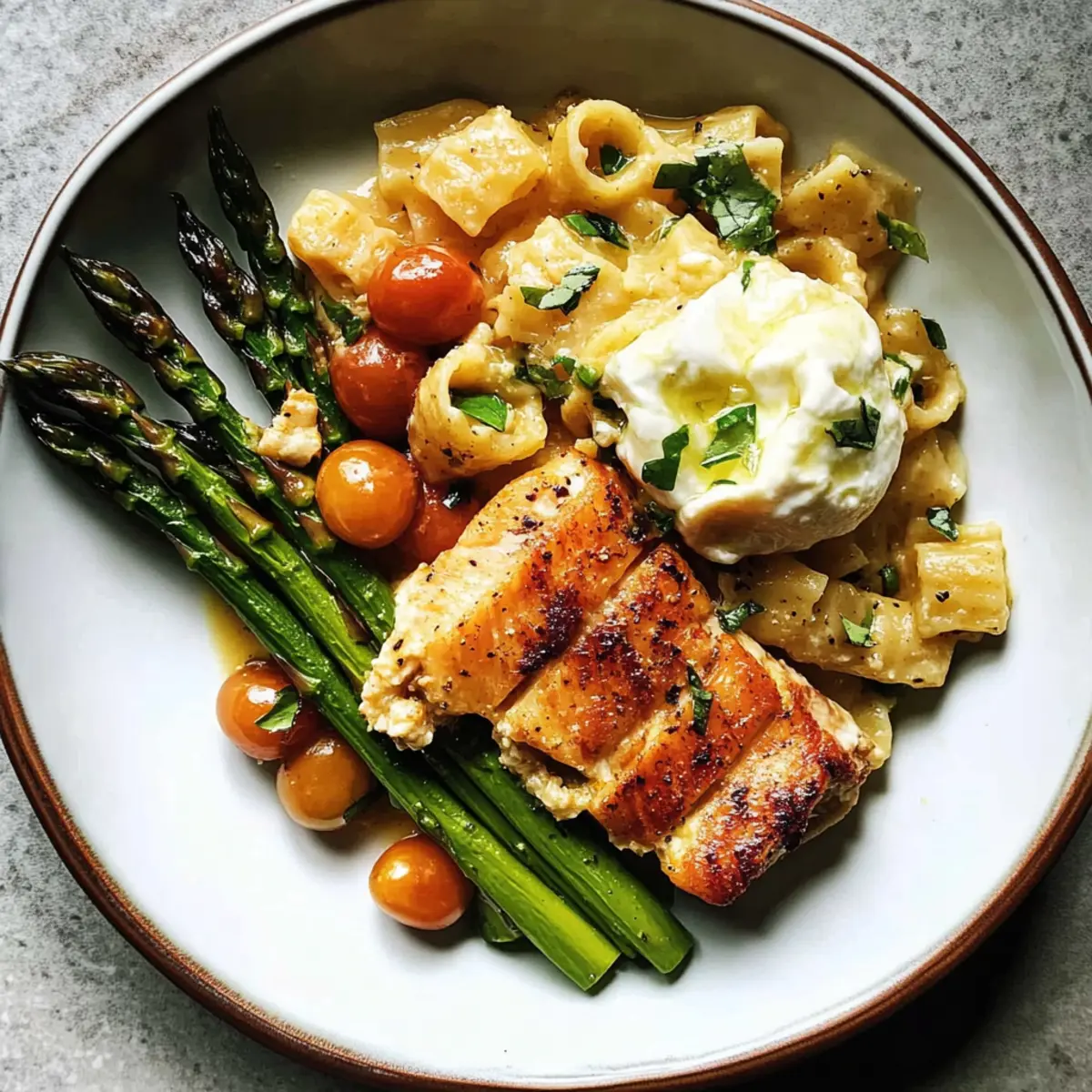 Spring Salmon with Creamed Leeks, Potatoes, and Asparagus