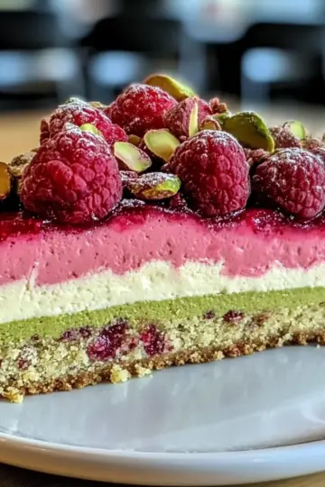 Pistachio Raspberry Crunch Cheesecake