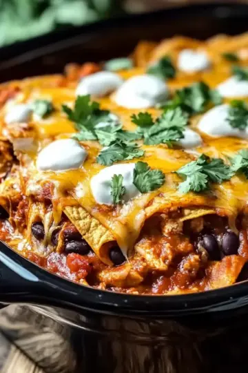Crockpot Chicken Enchilada Casserole