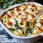 Delish Cheesy Tortellini Spinach Bake