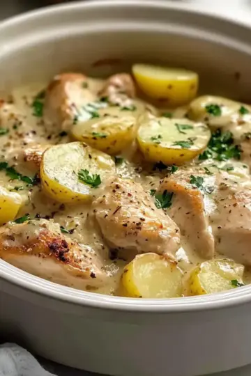 Creamy Crockpot Garlic Parmesan Chicken and Potatoes
