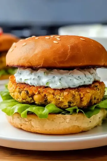Chickpea Burgers with Cucumber Yogurt Sauce
