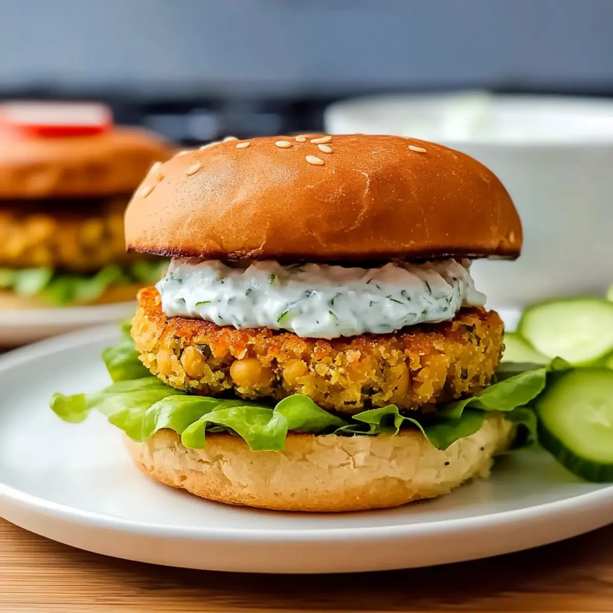 Chickpea Burgers with Cucumber Yogurt Sauce