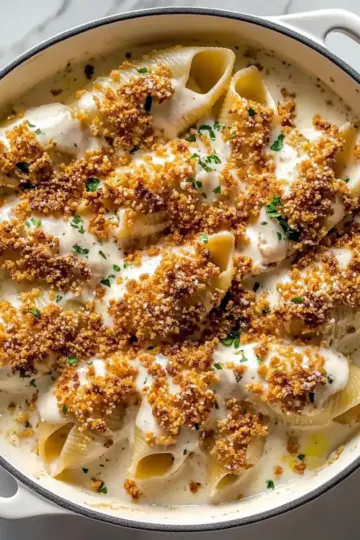 Hot Honey Pretzel Chicken Alfredo Stuffed Shells