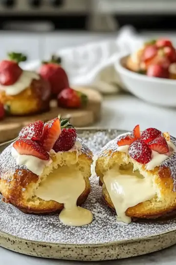 Strawberry Custard Filled Brioche Bombs